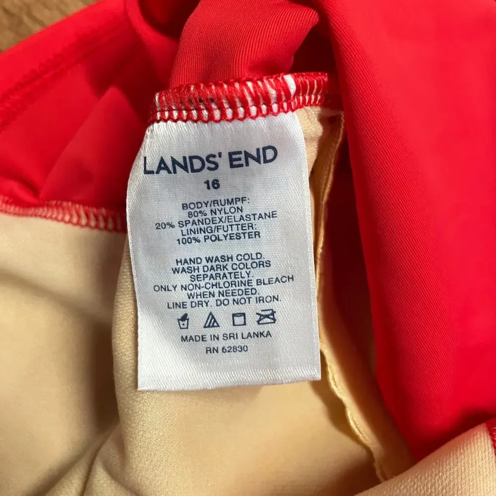 Lands End Girls Solid Red Blue Scalloped Tankini Swim Top Size 16